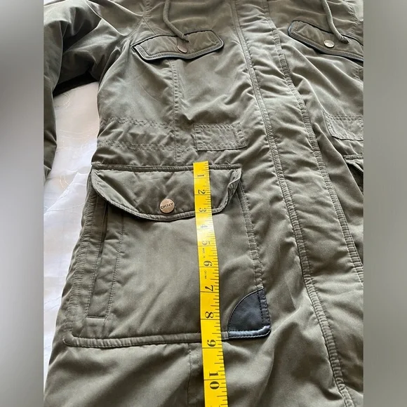 DKNY Women’s Large Hunter Green Faux Fur Lined Hood Button/Zip Coat - Picture 11 of 16